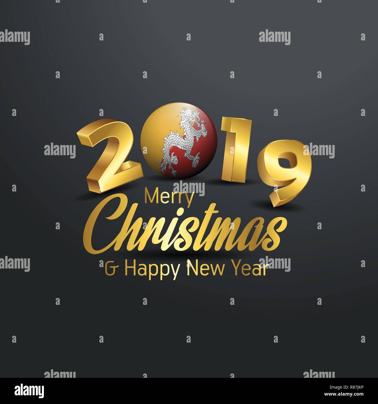 Bhutan Flag 2019 Merry Christmas Typography. New Year Abstract ...