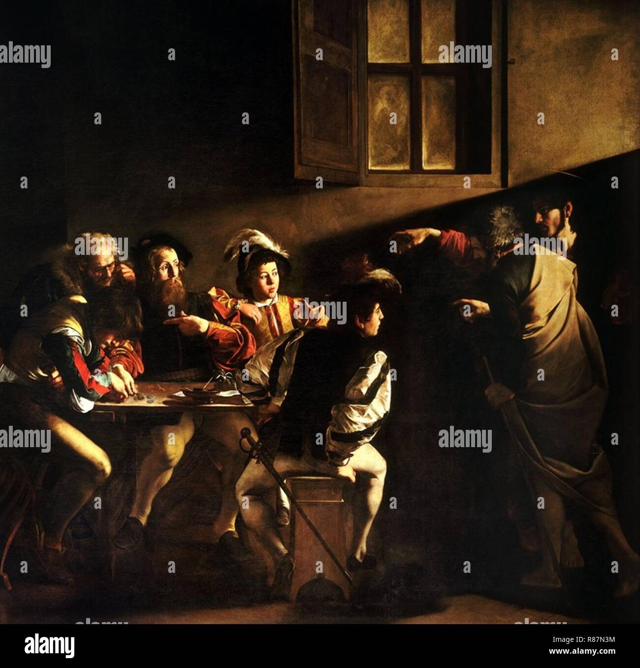 Caravaggio's The Calling of St Matthew. Stock Photo