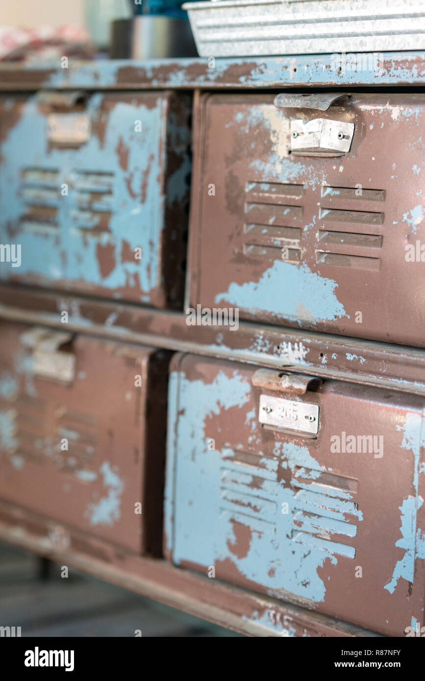 Old rusty blue cabin drawer Stock Photo - Alamy