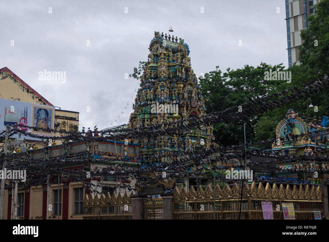 A South Indian Hindu temple an example of British Colonial Architecture in Yangon, Myanmar. Stock Photo