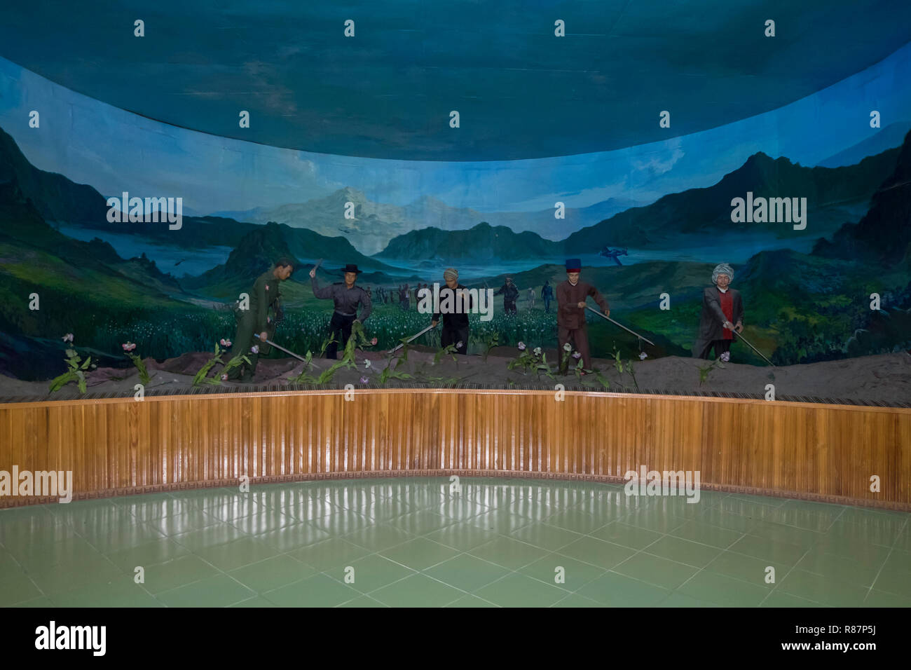 Diorama showing poppy destruction at the Drug Elimination Museum in Yangon, Myanmar. Stock Photo