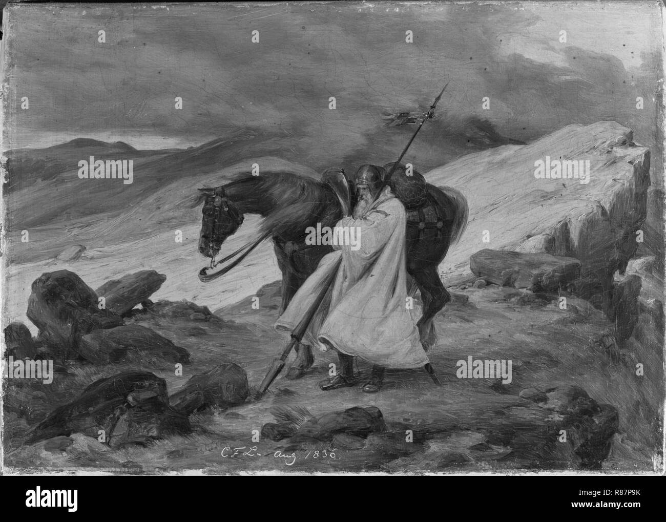 Carl Friedrich Lessing - Ein Kreuzritter auf der Wacht im Gebirge Stock ...