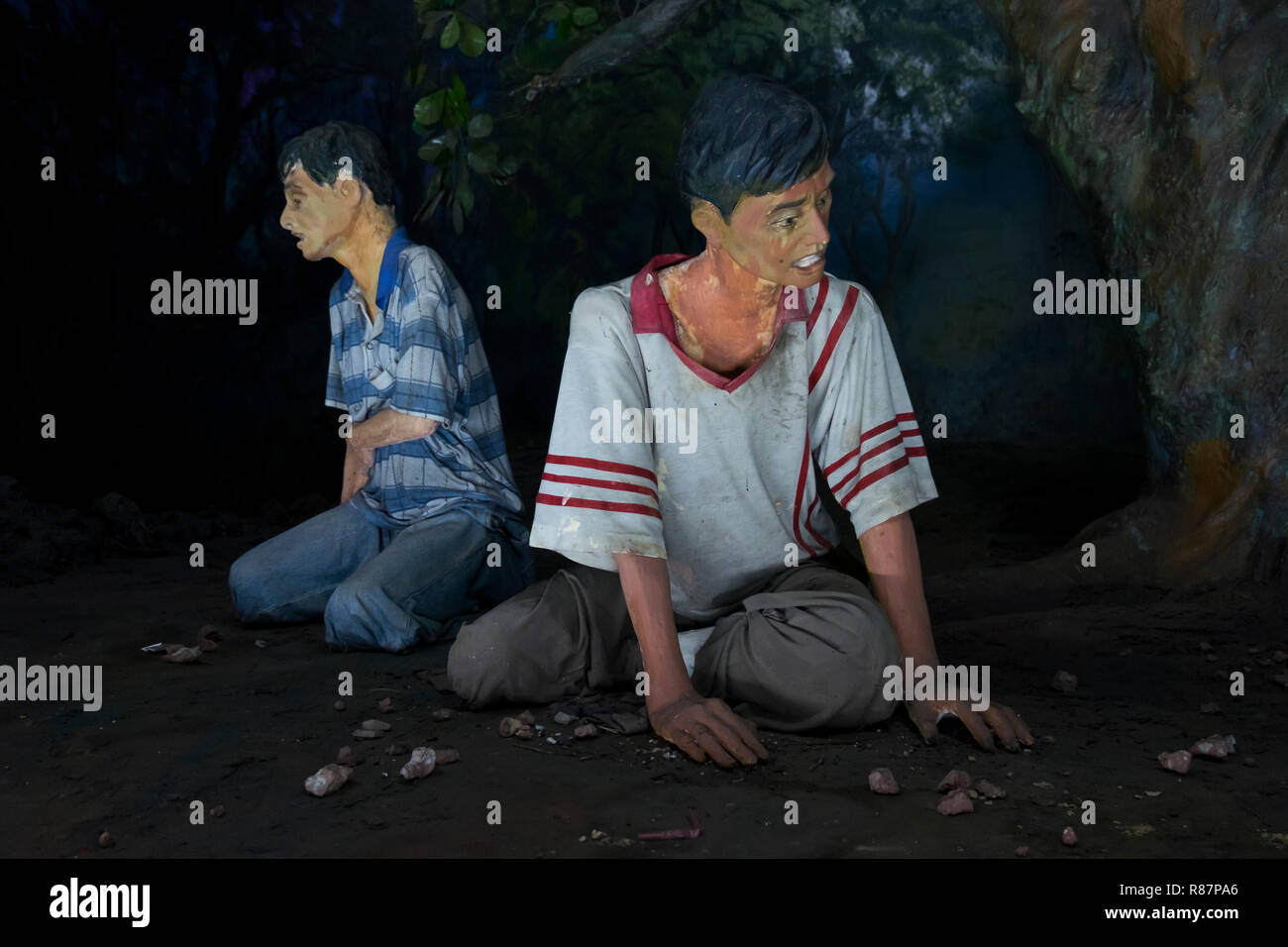 Diorama showing what drug addiction looks like at the Drug Elimination Museum in Yangon, Myanmar. Stock Photo