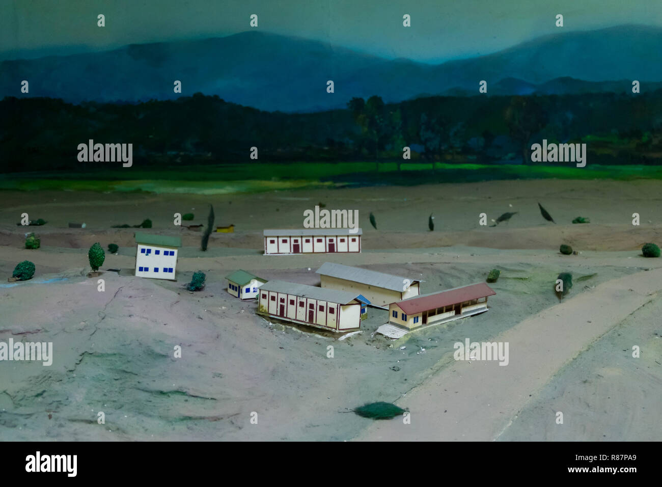 Military camp diorama at the Drug Elimination Museum in Yangon, Myanmar. Stock Photo