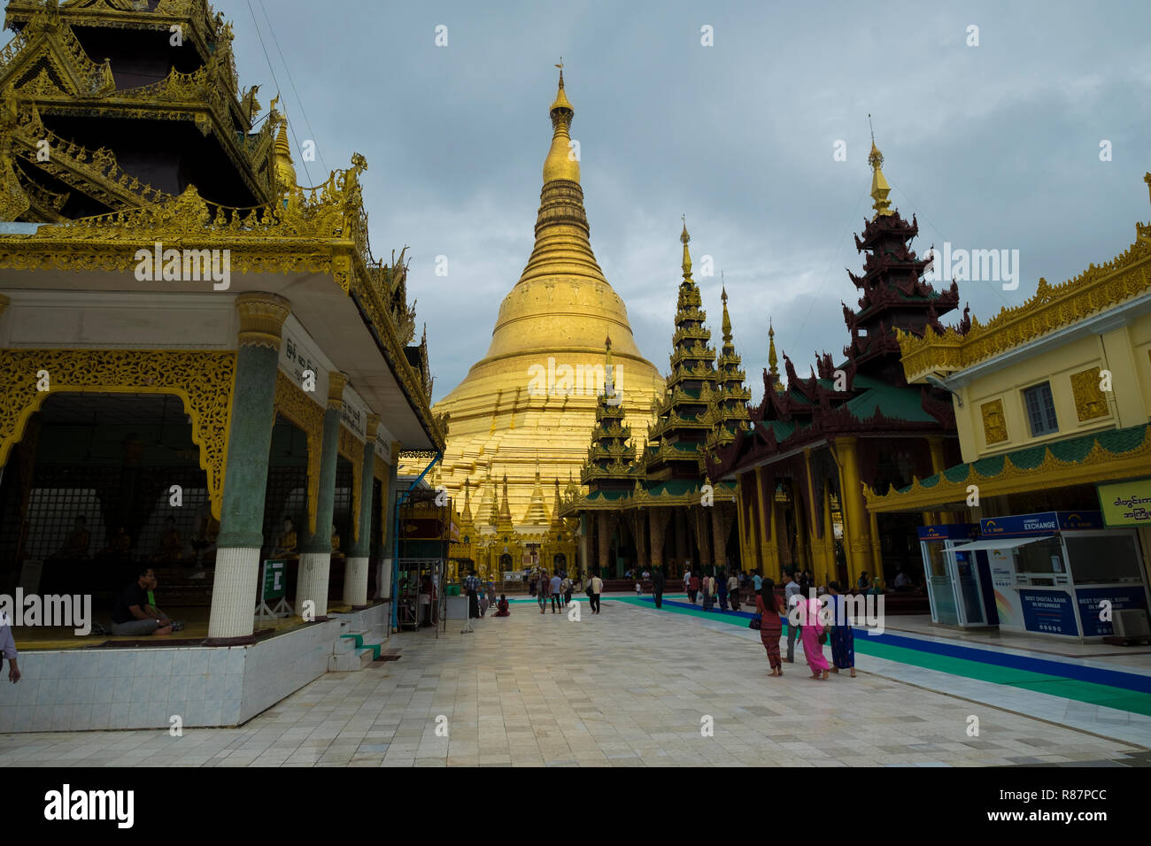 View of the big Shwedagon Pagoda in Yangon, Myanmar. Stock Photo