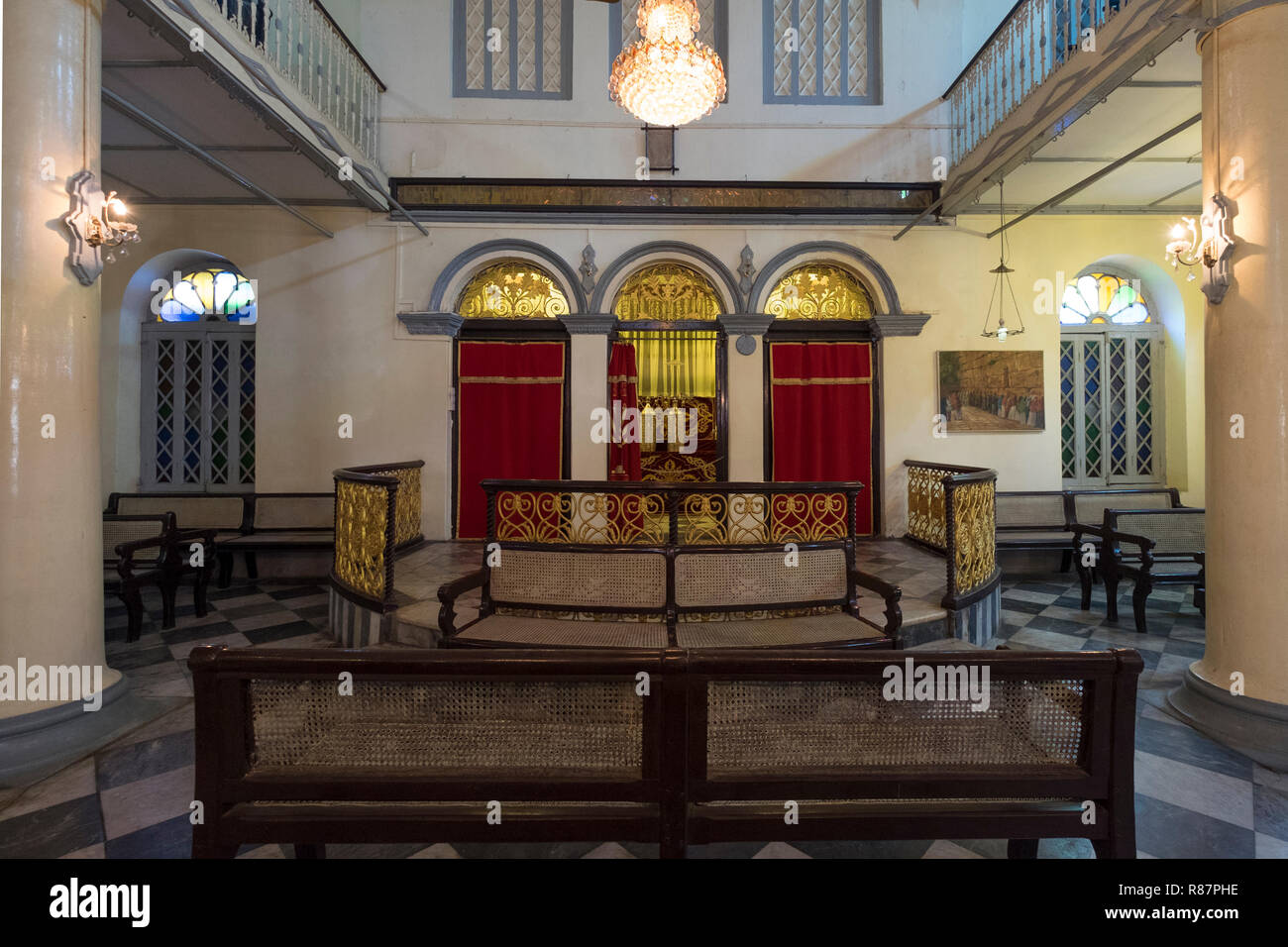 The interior of the Musmeah Yeshua Synagogue in Yangon, Myanmar. Stock Photo