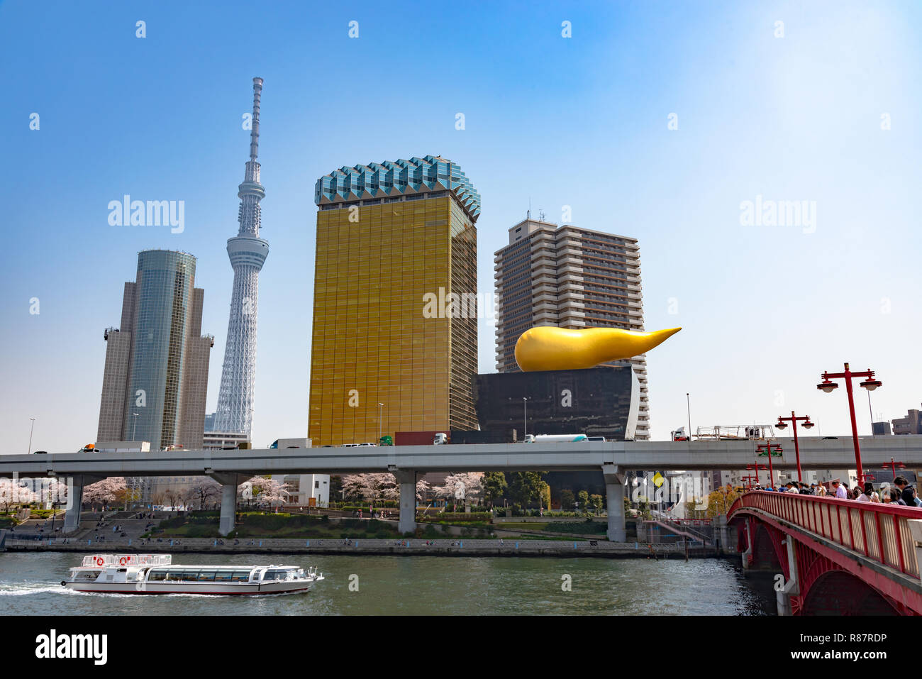 View of the Tokyo skyline from across the Sumida river in Asakusa