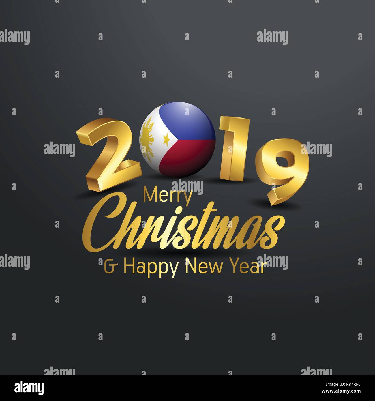 Phillipines Flag 2019 Merry Christmas Typography. New Year Abstract Celebration background Stock Vector