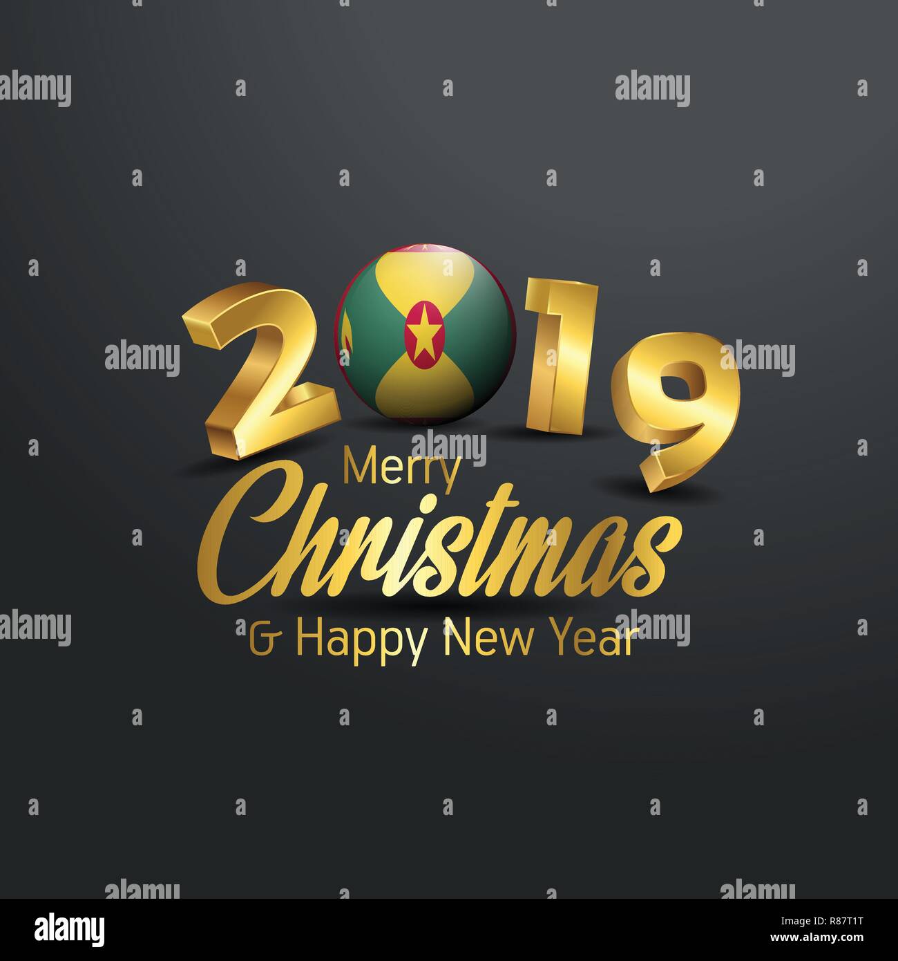 Grenada Flag 2019 Merry Christmas Typography. New Year Abstract Celebration background Stock Vector