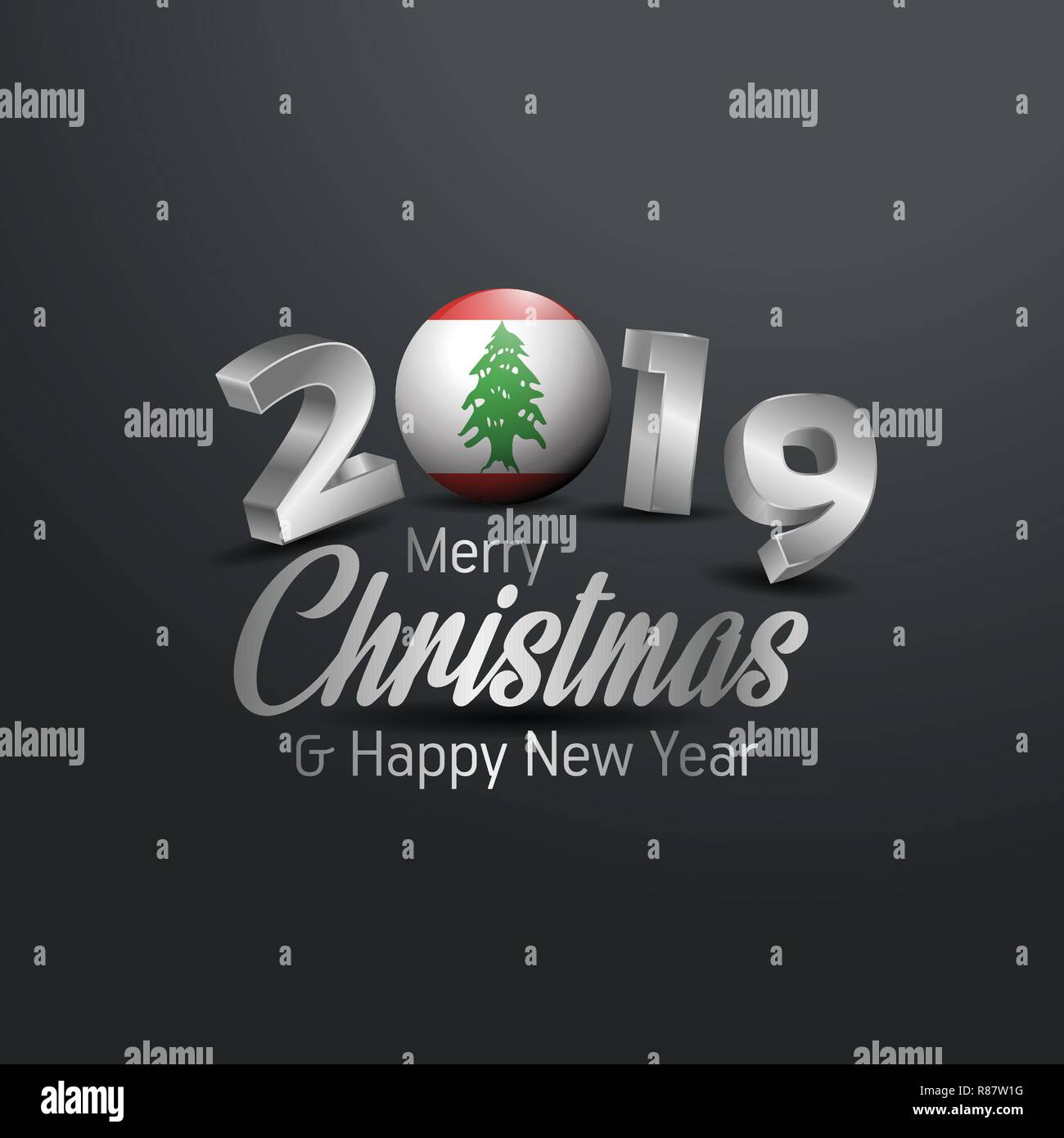 Lebanon Flag 2019 Merry Christmas Typography. New Year Abstract Celebration background Stock Vector