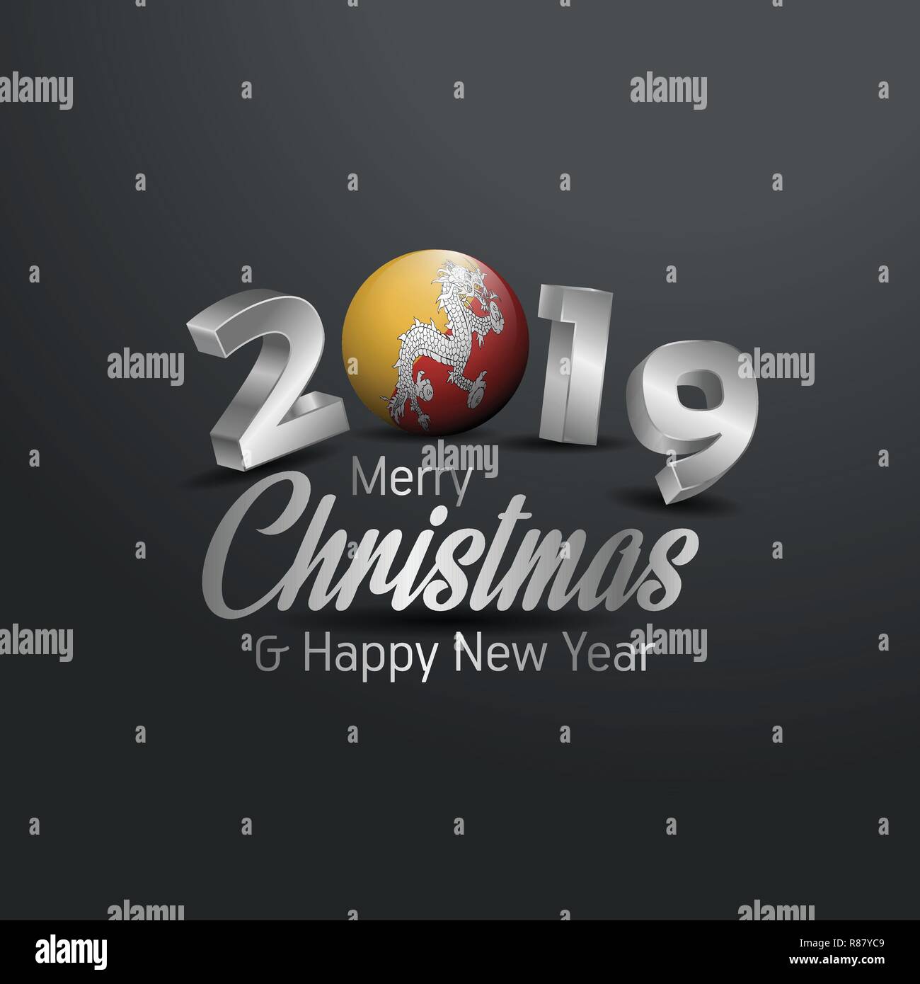 Bhutan Flag 2019 Merry Christmas Typography. New Year Abstract ...