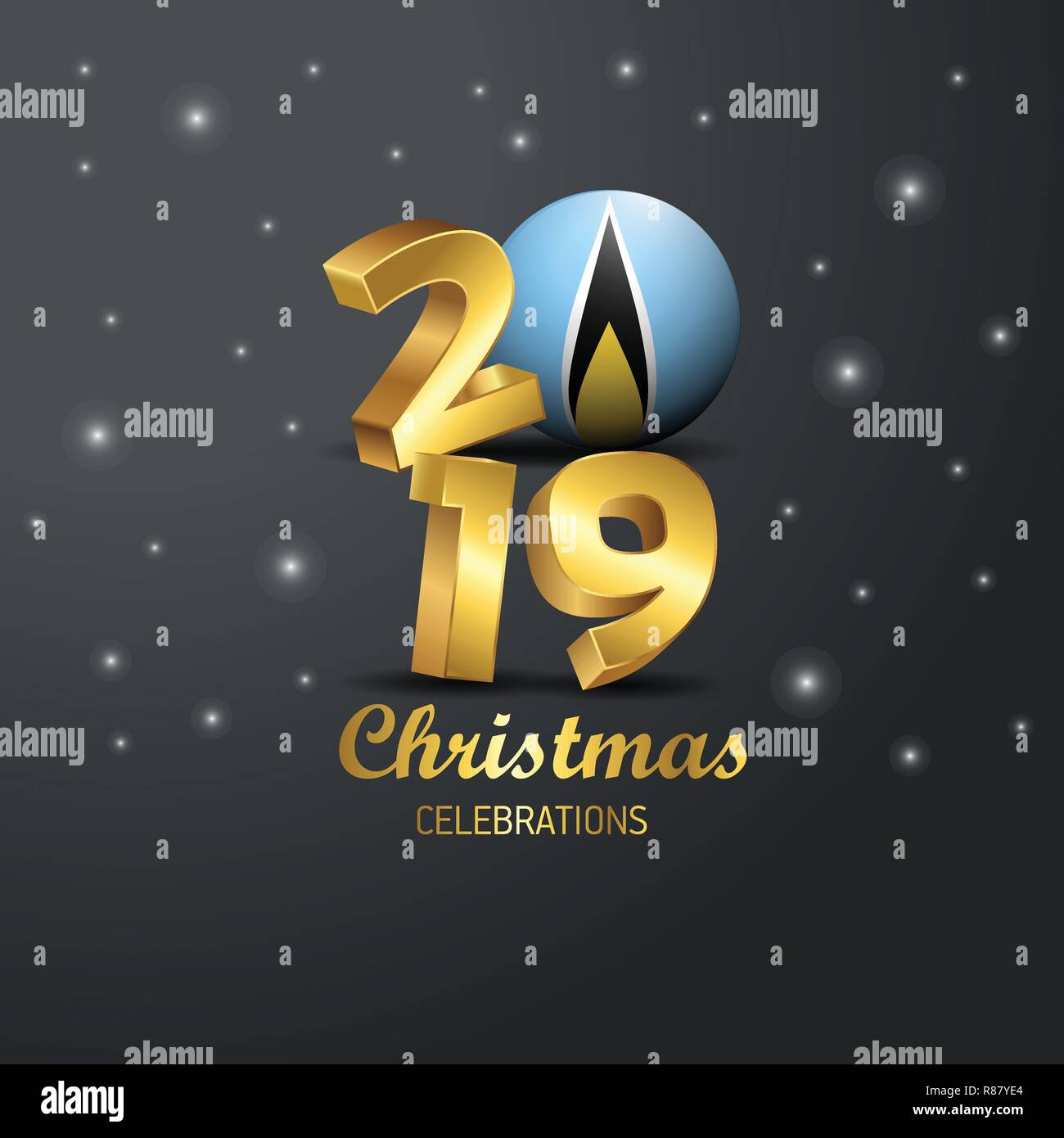 Saint Lucia Flag 2019 Merry Christmas Typography. New Year Abstract Celebration background Stock Vector
