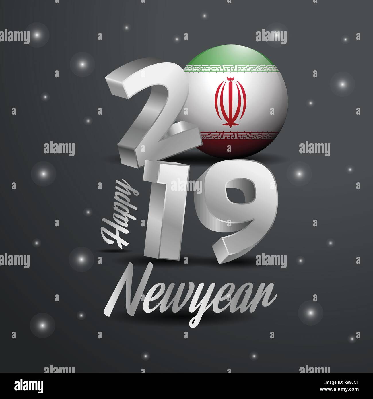 2019 Happy New Year Iran Flag Typography. Abstract Celebration