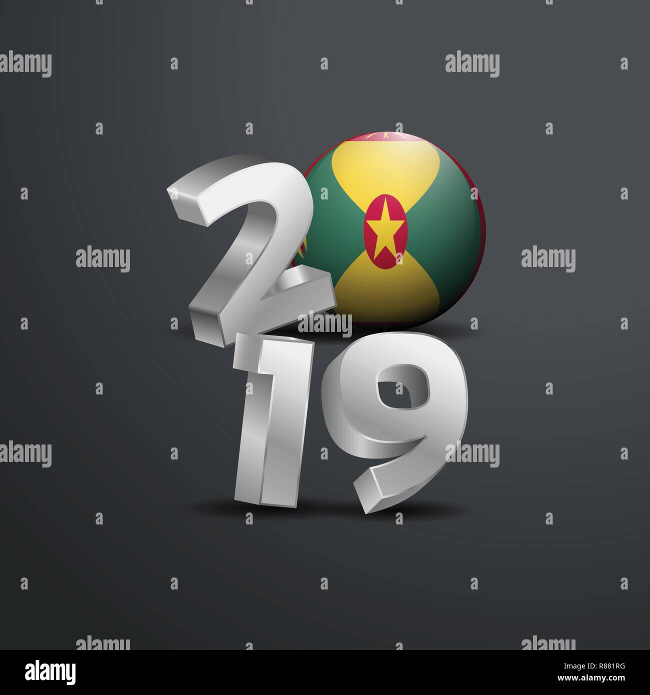2019 Grey Typography with Grenada Flag. Happy New Year Lettering Stock Vector