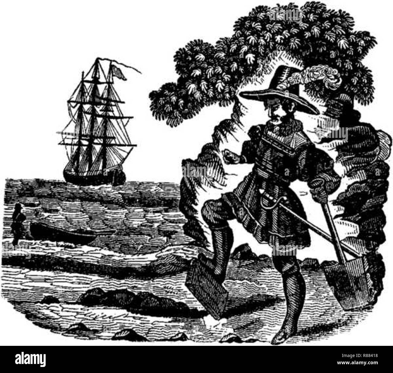 Captain Kidd burying his Bible. Stock Photo