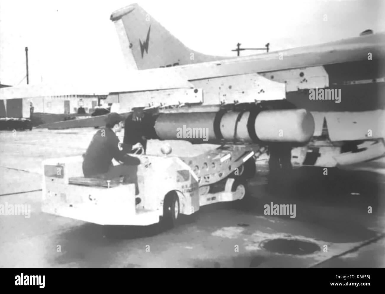 CAPTOR mine being loaded under wing pylon. Stock Photo