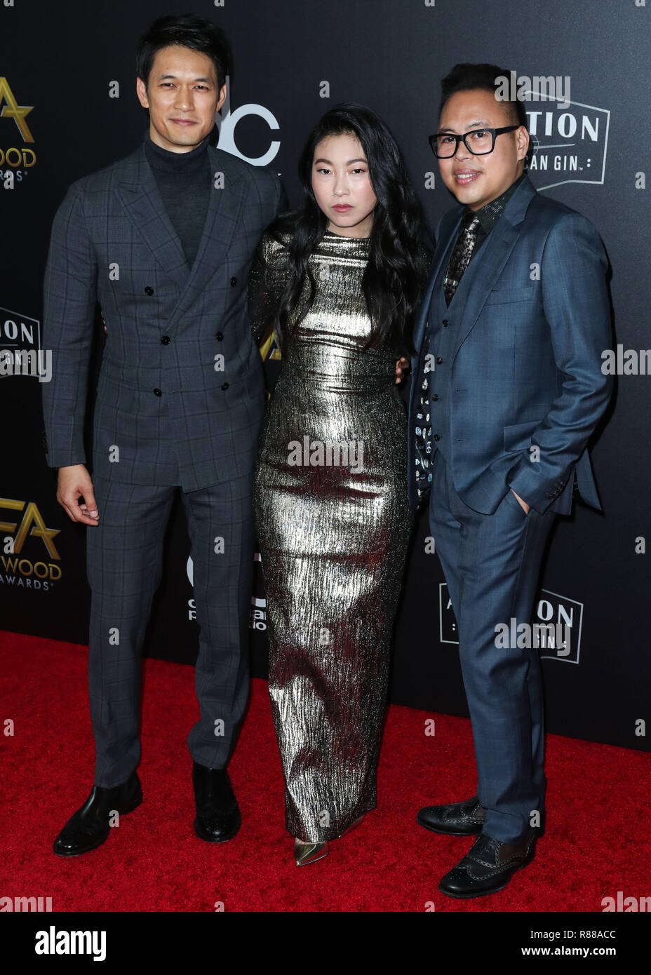 BEVERLY HILLS, LOS ANGELES, CA, USA - NOVEMBER 04: Harry Shum Jr., Awkwafina, Nico Santos at the 22nd Annual Hollywood Film Awards held at The Beverly Hilton Hotel on November 4, 2018 in Beverly Hills, Los Angeles, California, United States. (Photo by Xavier Collin/Image Press Agency) Stock Photo