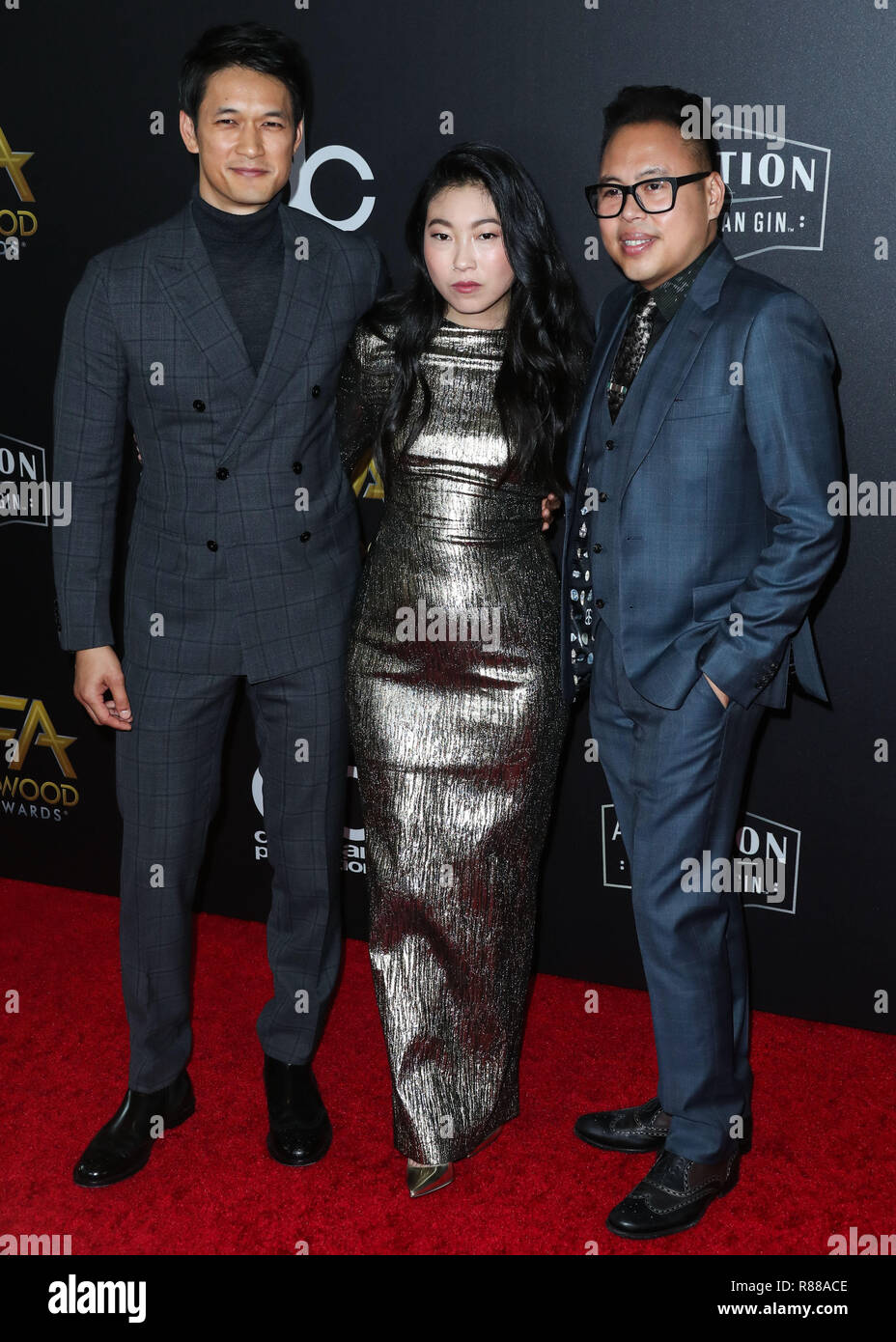 BEVERLY HILLS, LOS ANGELES, CA, USA - NOVEMBER 04: Harry Shum Jr., Awkwafina, Nico Santos at the 22nd Annual Hollywood Film Awards held at The Beverly Hilton Hotel on November 4, 2018 in Beverly Hills, Los Angeles, California, United States. (Photo by Xavier Collin/Image Press Agency) Stock Photo