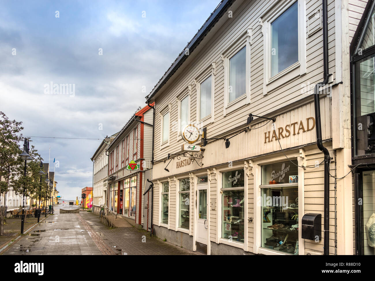 Harstad, Norway - August 19th, 2018: The city center of Harstad at summer on a cloudy day, Norway. Stock Photo