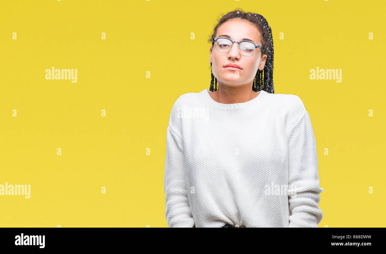Young Braided Hair African American Girl Wearing Glasses And