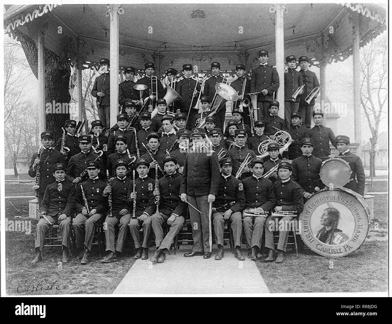 Carlisle Indian School Carlisle Pa. Band posed at the bandstand Stock Photo