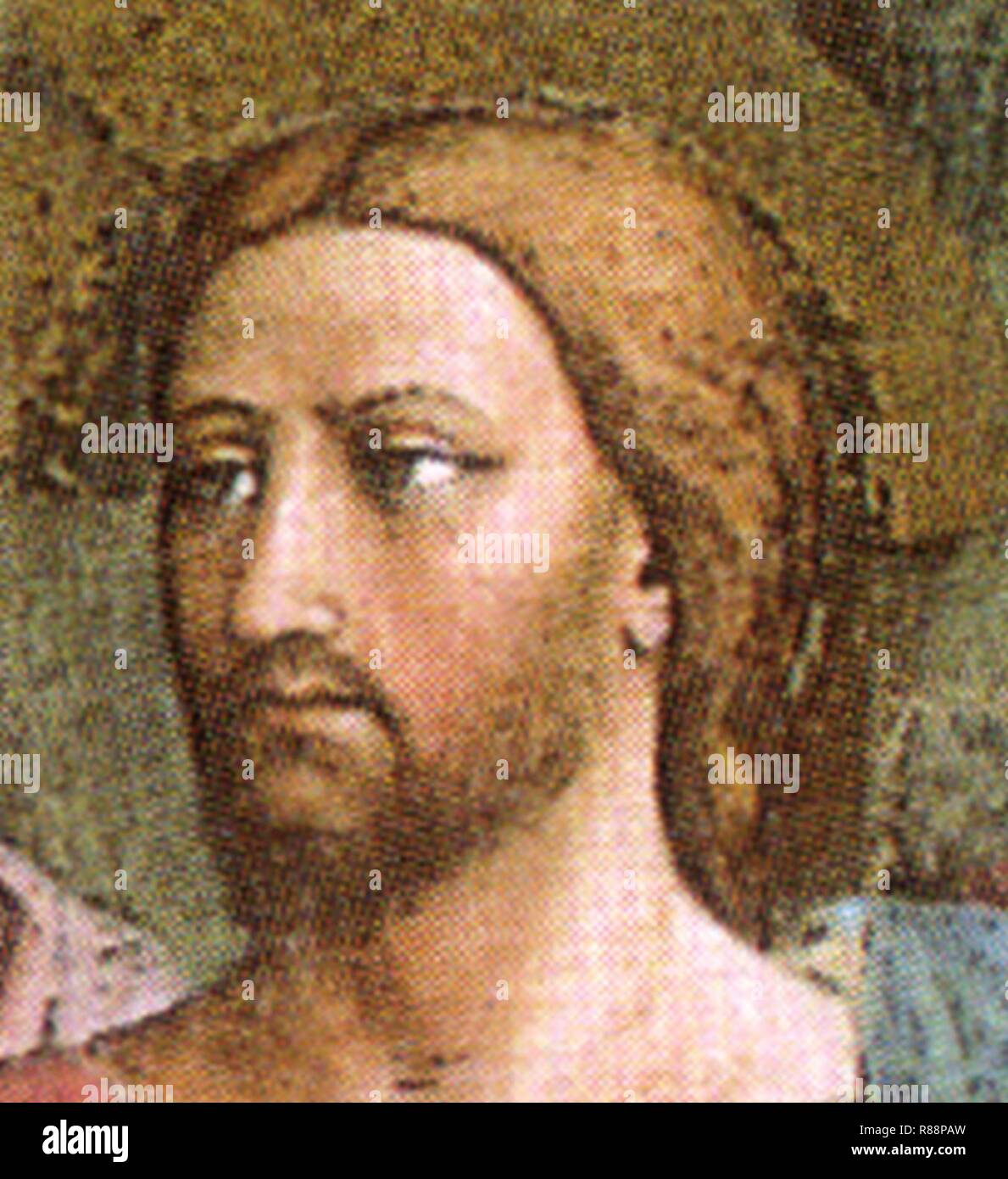 Cappella brancacci Pagamento del tributo dettaglio 2 (restaurato) Masaccio dettaglio gesù. Stock Photo
