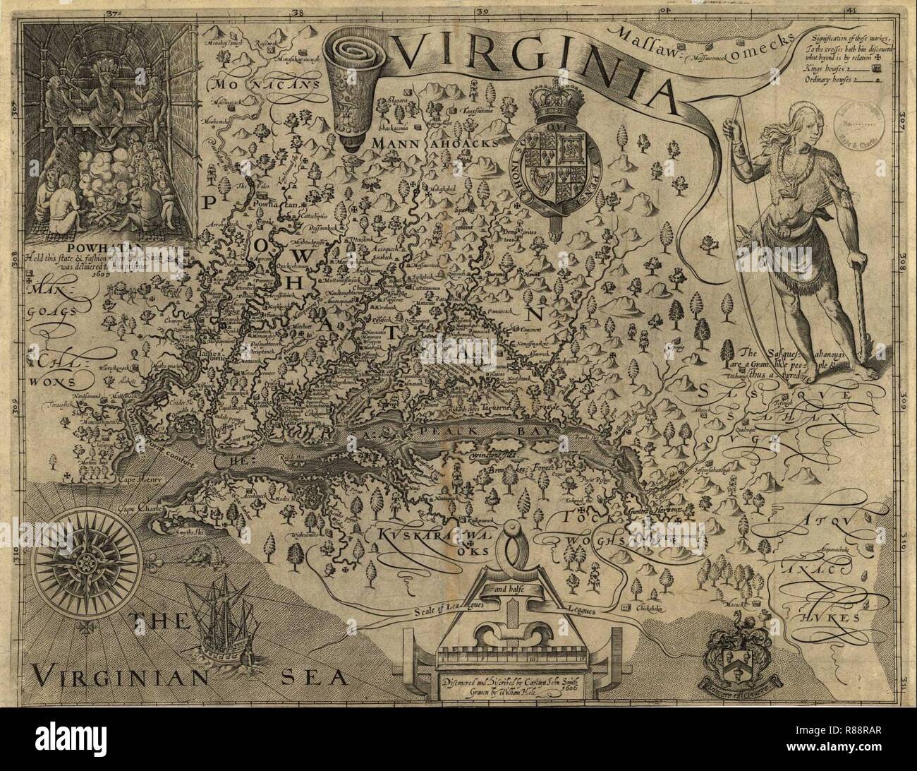 Capt John Smith's map of Virginia 1624. Stock Photo