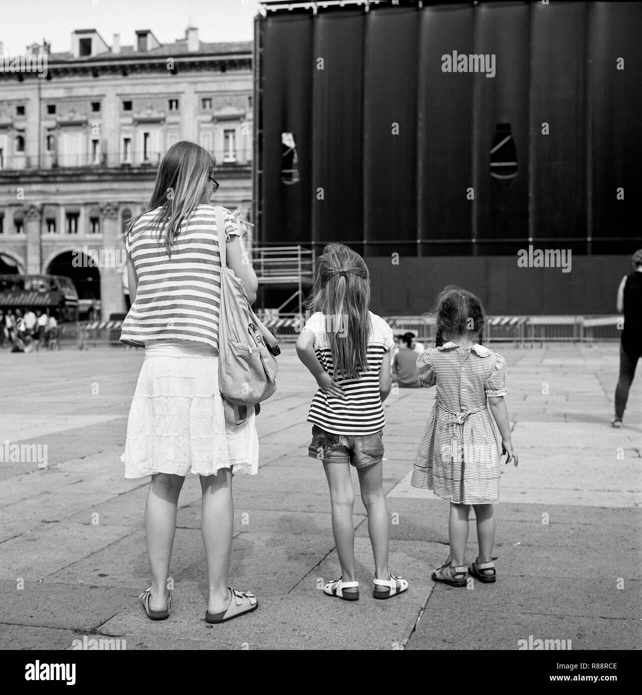 Three young ladies. Film photography, Rolleiflex. Stock Photo