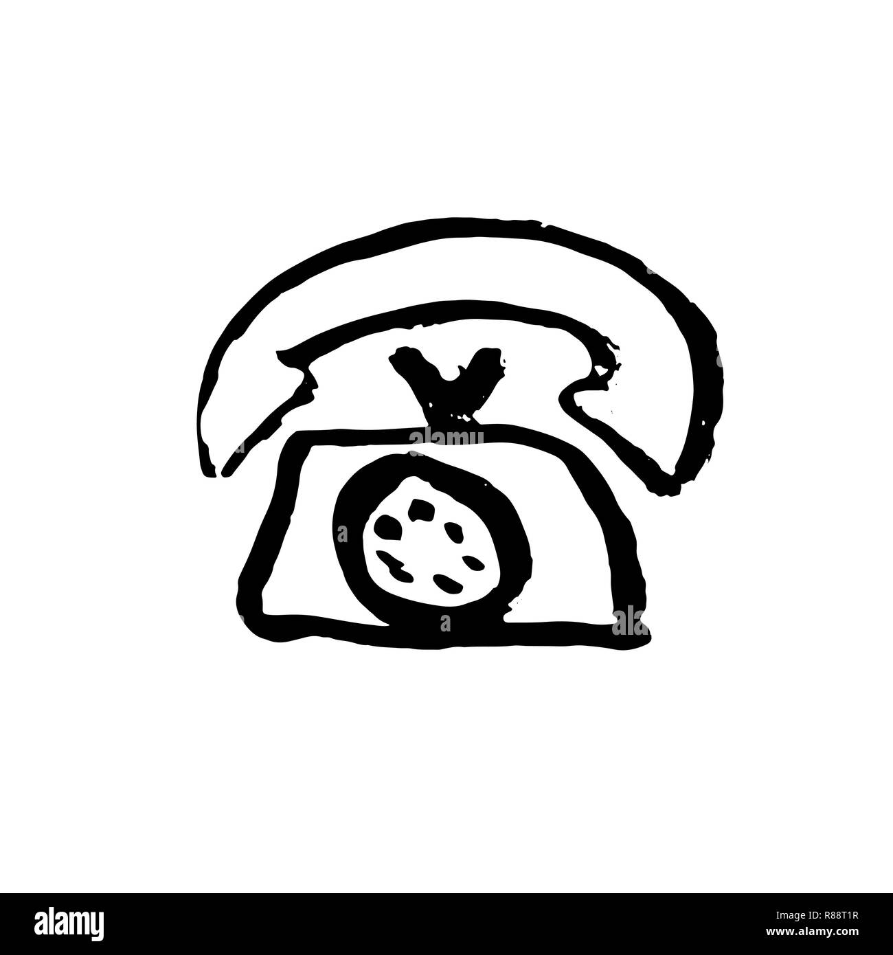Phone grunge icon. Vector ink brush illustration. Stock Vector