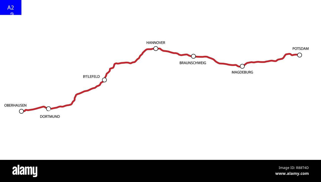 German highway route A2. Bundesautobahn 2 . Road map of Germany Stock  Vector Image & Art - Alamy