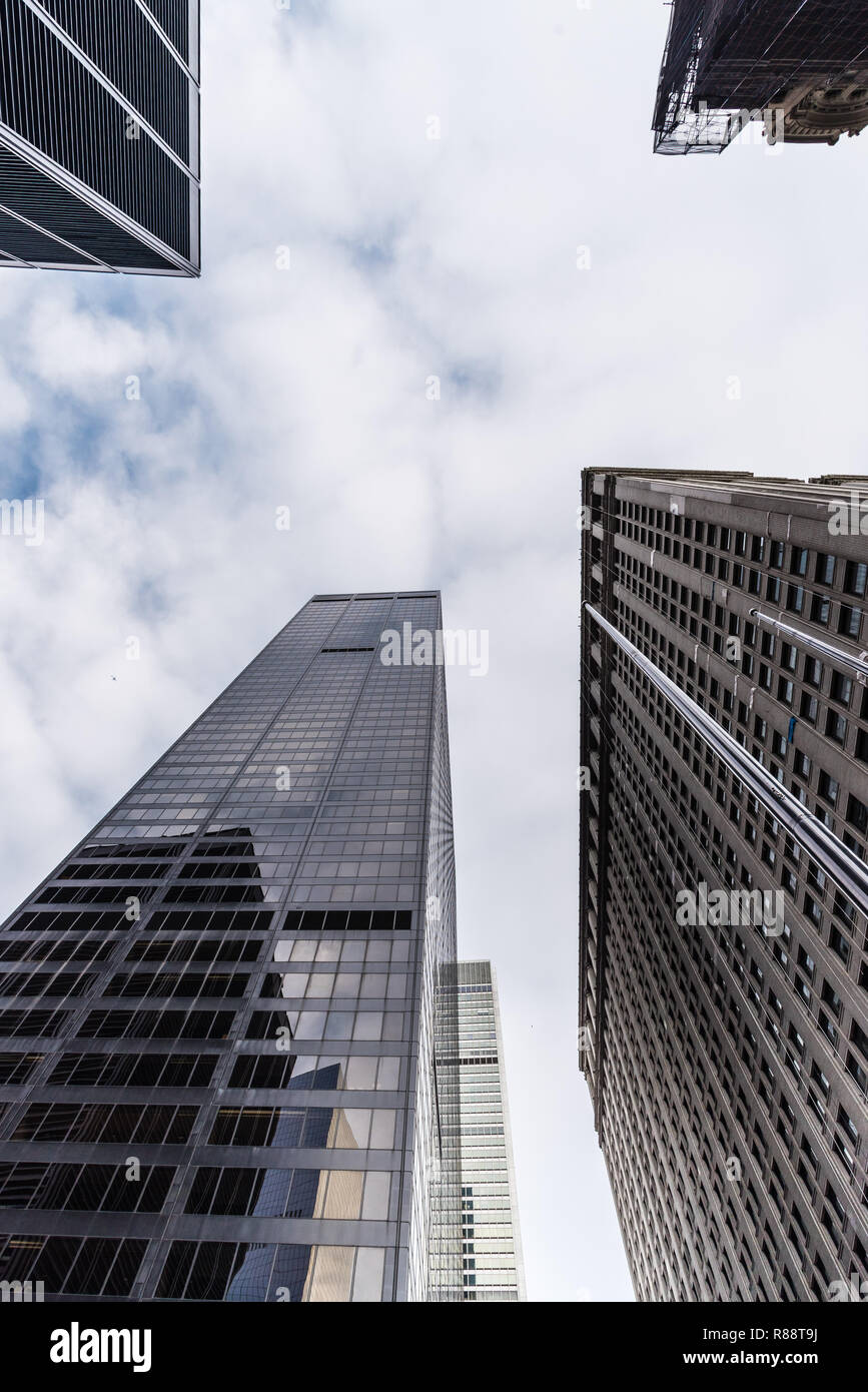 Low angle view of skyscrpers in downtown of New York City Stock Photo