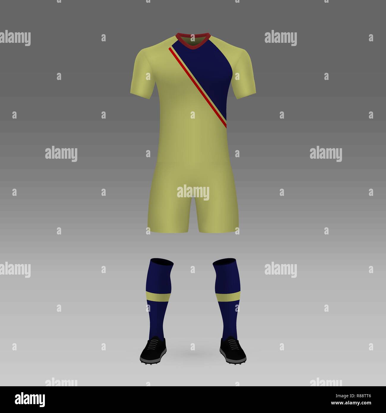3D realistic mock up of front and back of Yellow and violet soccer jersey  t-shirt