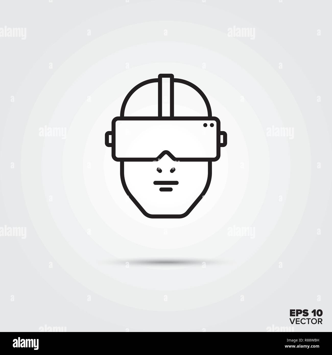 Human head with virtual reality goggles line icon vector illustration. Media and entertainment symbol. Stock Vector