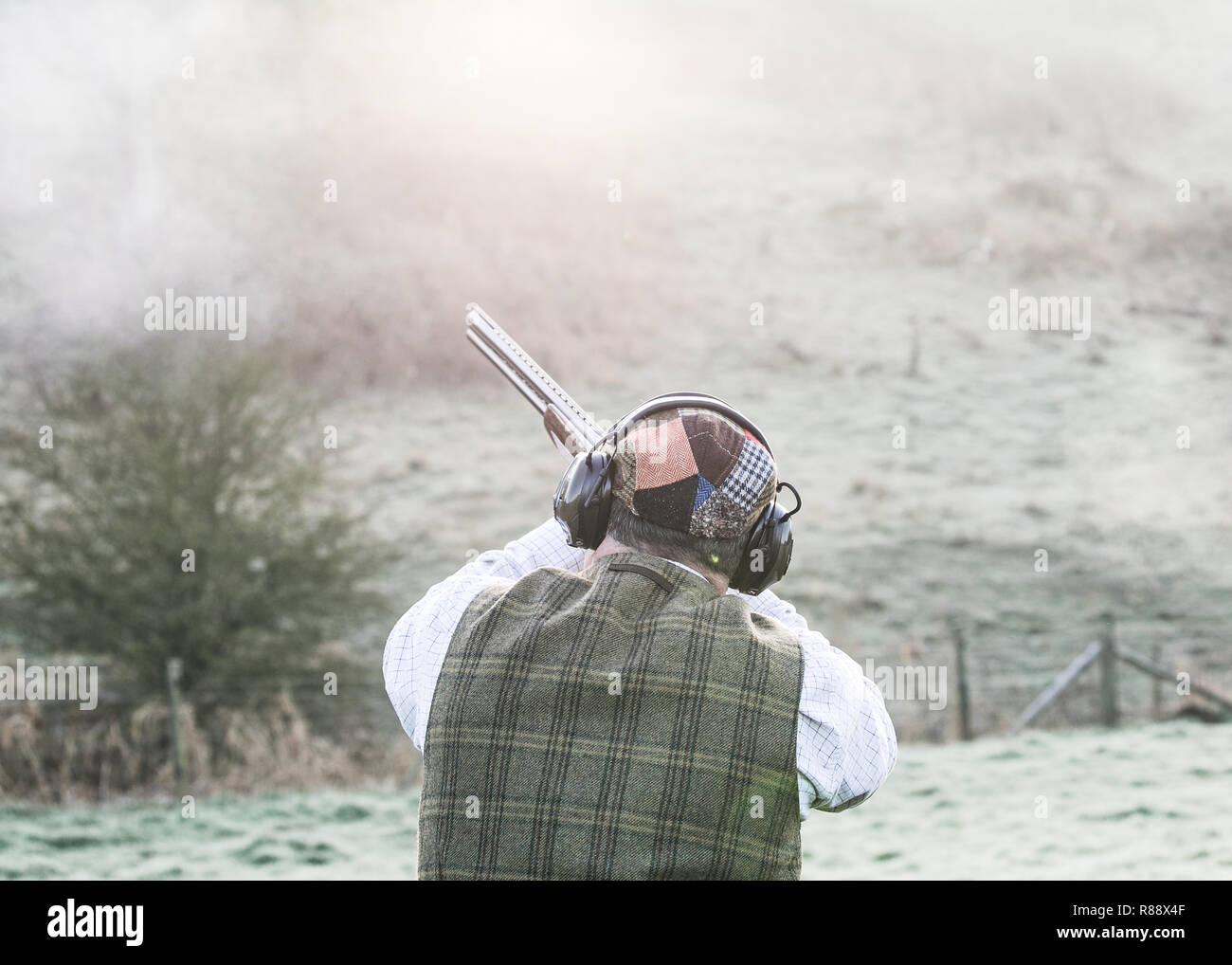 Pheasant shooting in the rural Oxfordshire countryside on a winters morning. Stock Photo