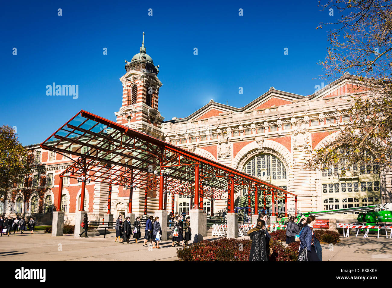 New York, USA, November 2016: The main entrance to the Immigration Museum at Ellis Island in Upper New York Bay Stock Photo