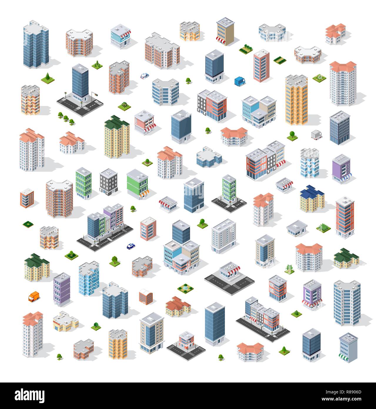 Set of modern isometric buildings and plants for sites and games Stock ...