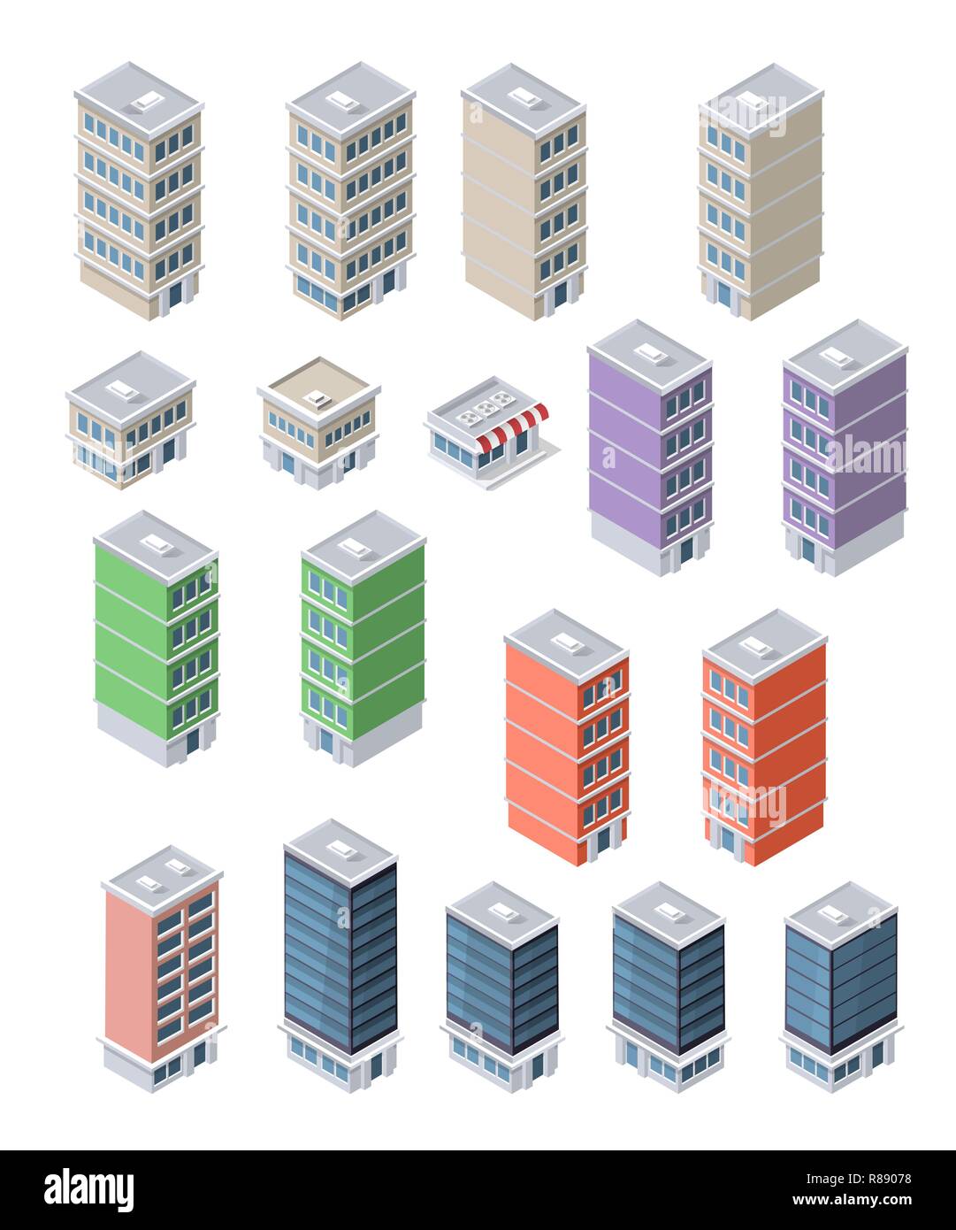 Set of modern isometric buildings and plants for sites and games Stock ...