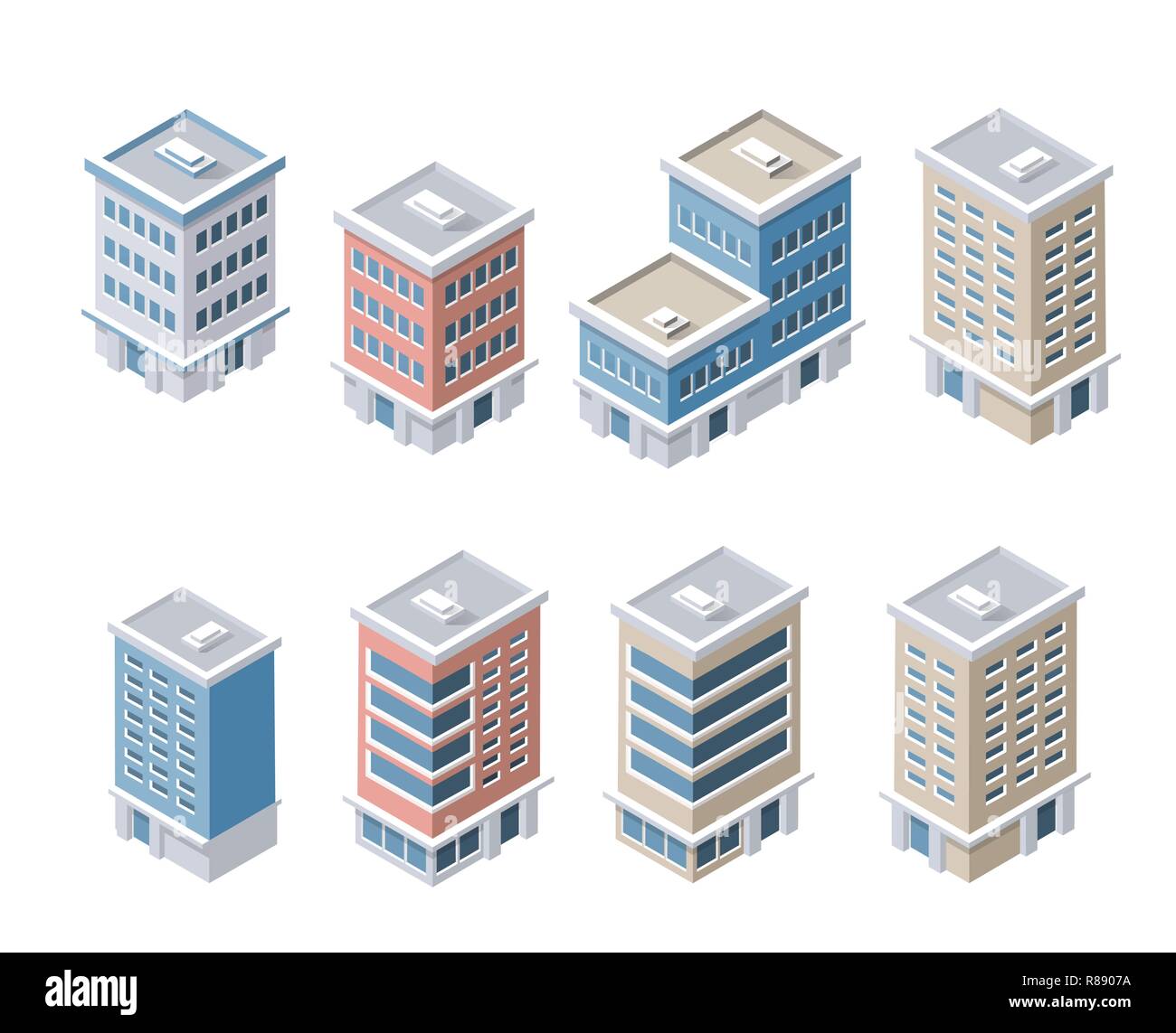 Set of modern isometric buildings and plants for sites and games Stock ...