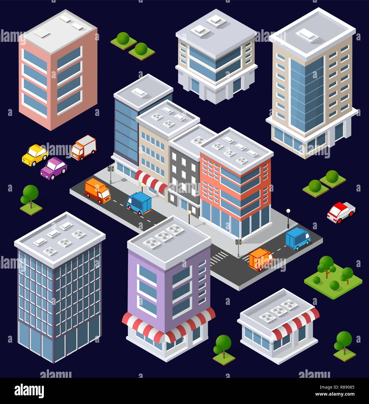 Set of modern isometric buildings and plants for sites and games Stock ...