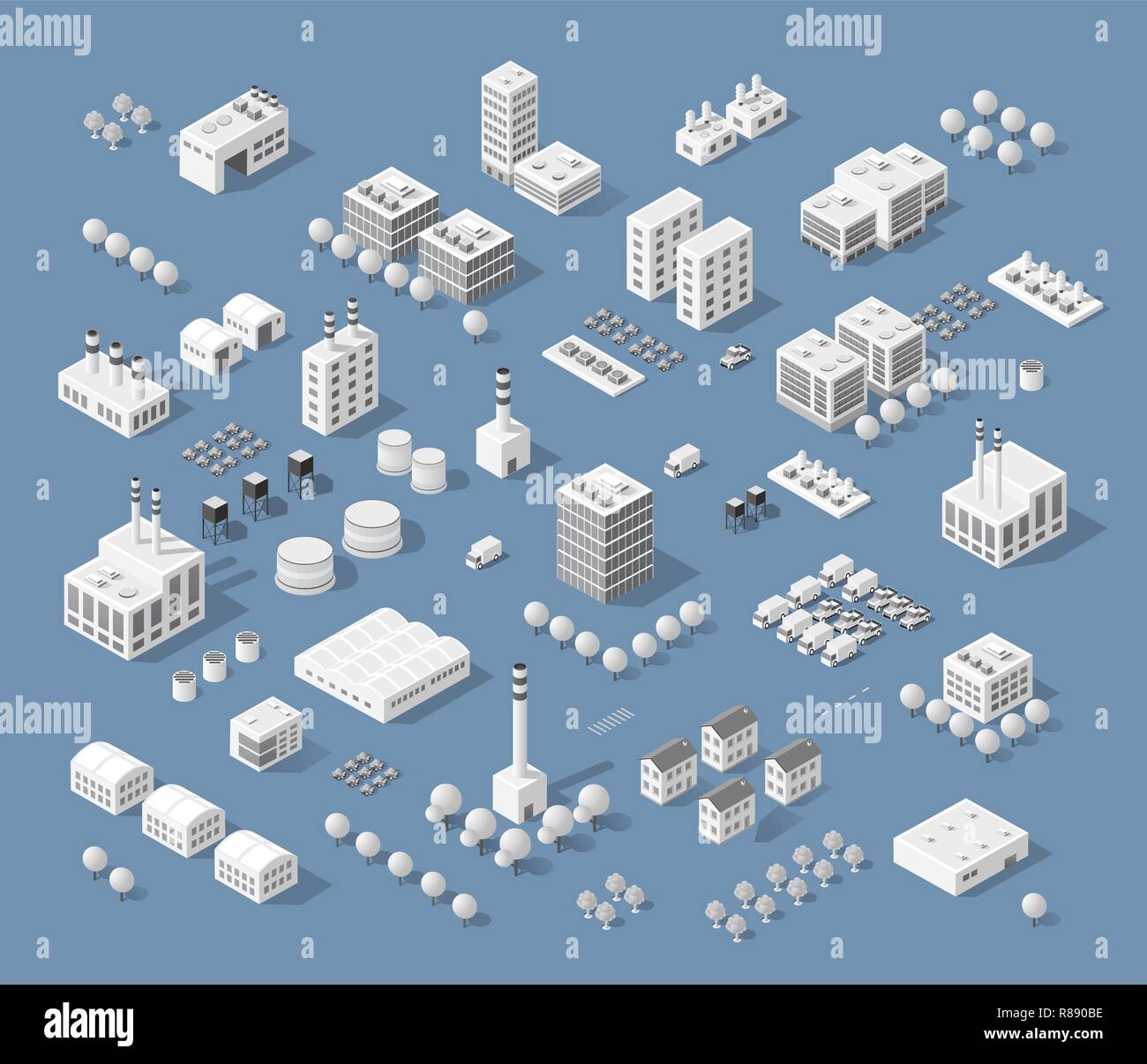 Set of modern isometric buildings and plants for sites and games Stock ...