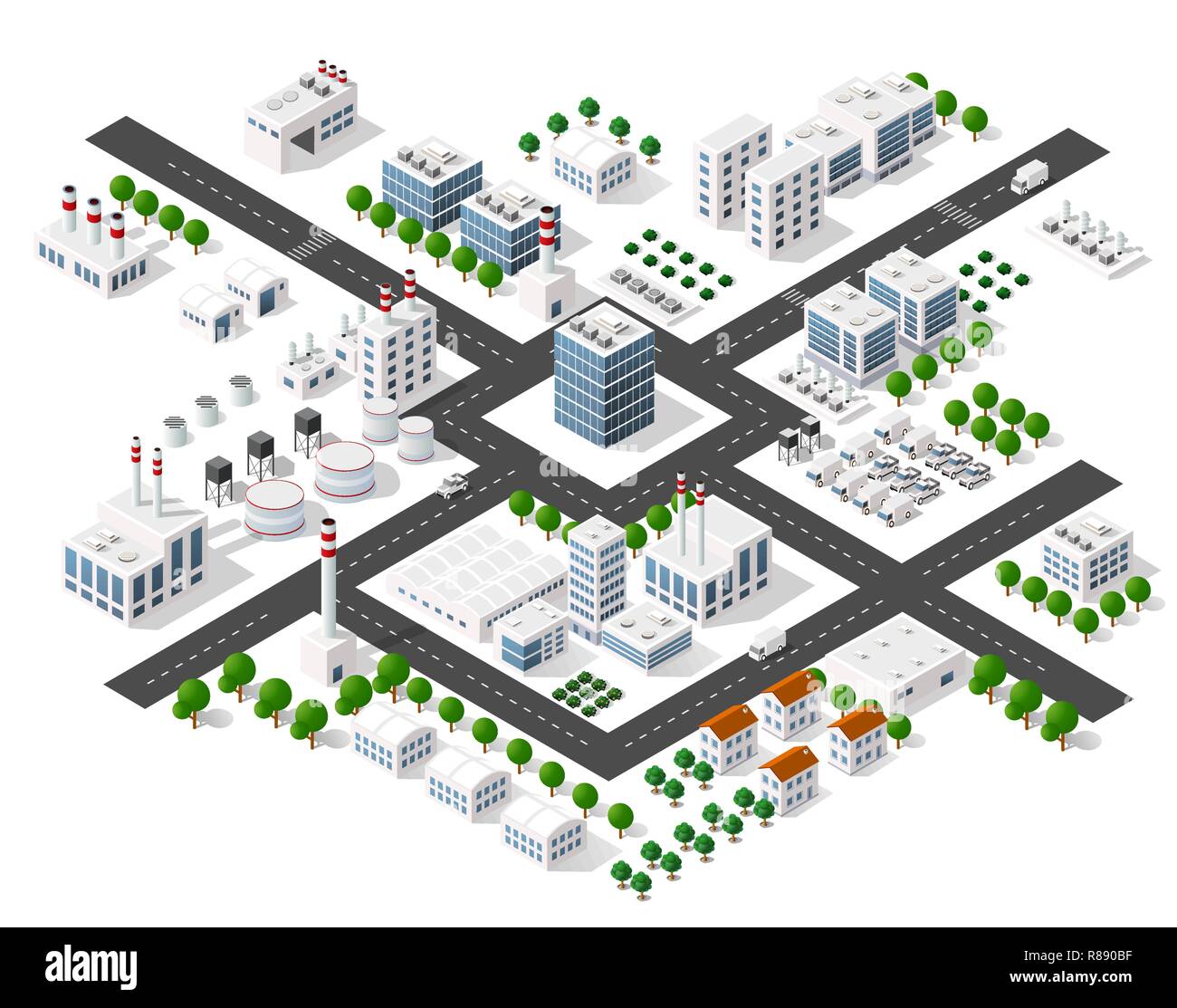 Set of modern isometric buildings and plants for sites and games Stock ...