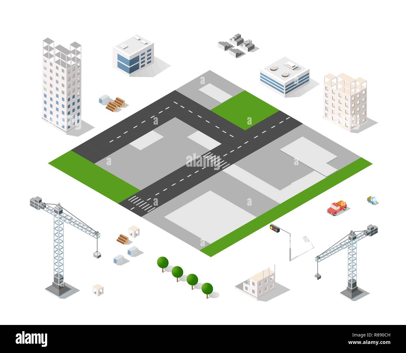 Set of modern isometric buildings and plants for sites and games Stock ...