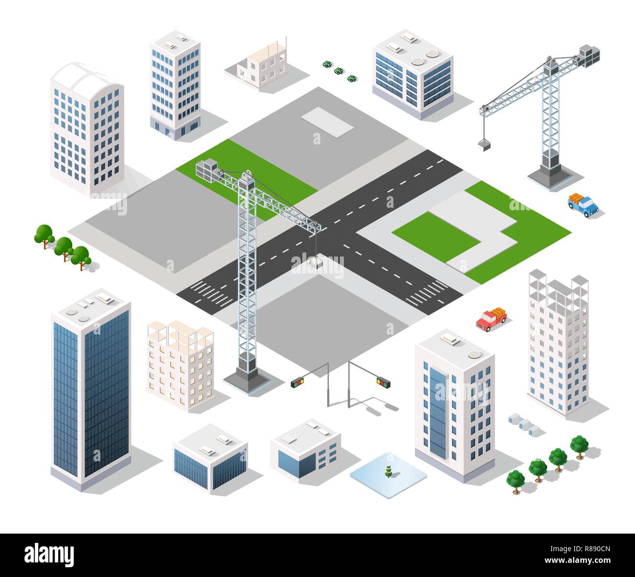 Set of modern isometric buildings and plants for sites and games Stock ...