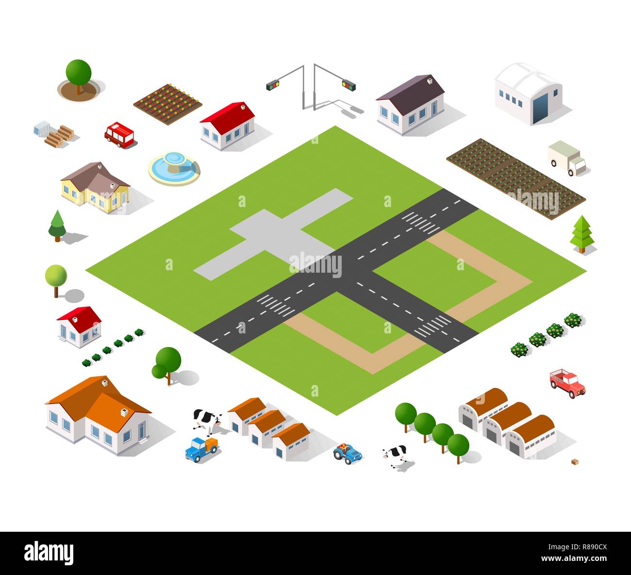 Set of modern isometric buildings and plants for sites and games Stock ...