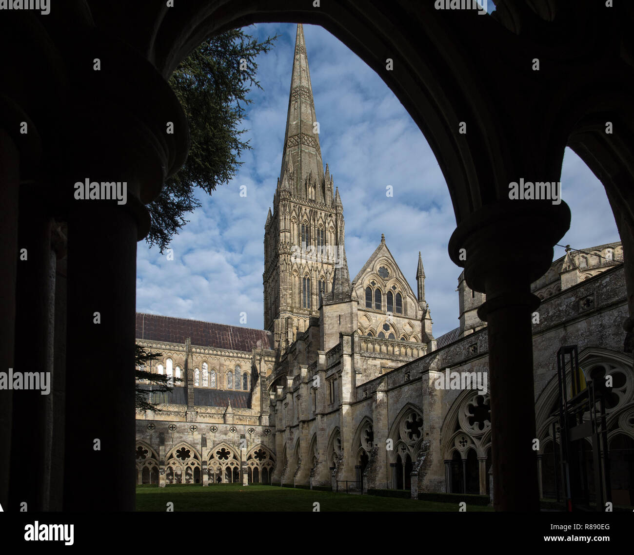 Salisbury Cathedral Wiltshire England. 11 Dec 2018 Salisbury Cathedral, formally known as the Cathedral Church of the Blessed Virgin Mary, is an Angli Stock Photo