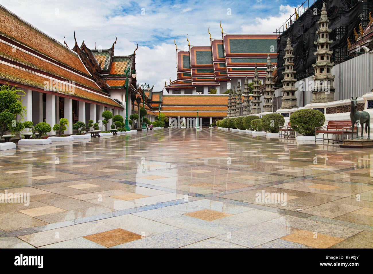 Courtyard of the Main Chapel of the Wat Suthat, Bangkok, Thailand. Stock Photo