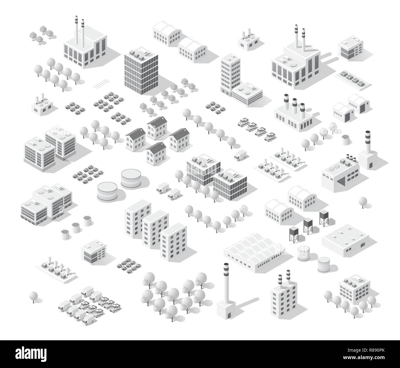 Isometric set city with skyscrapers with houses, streets and buildings ...