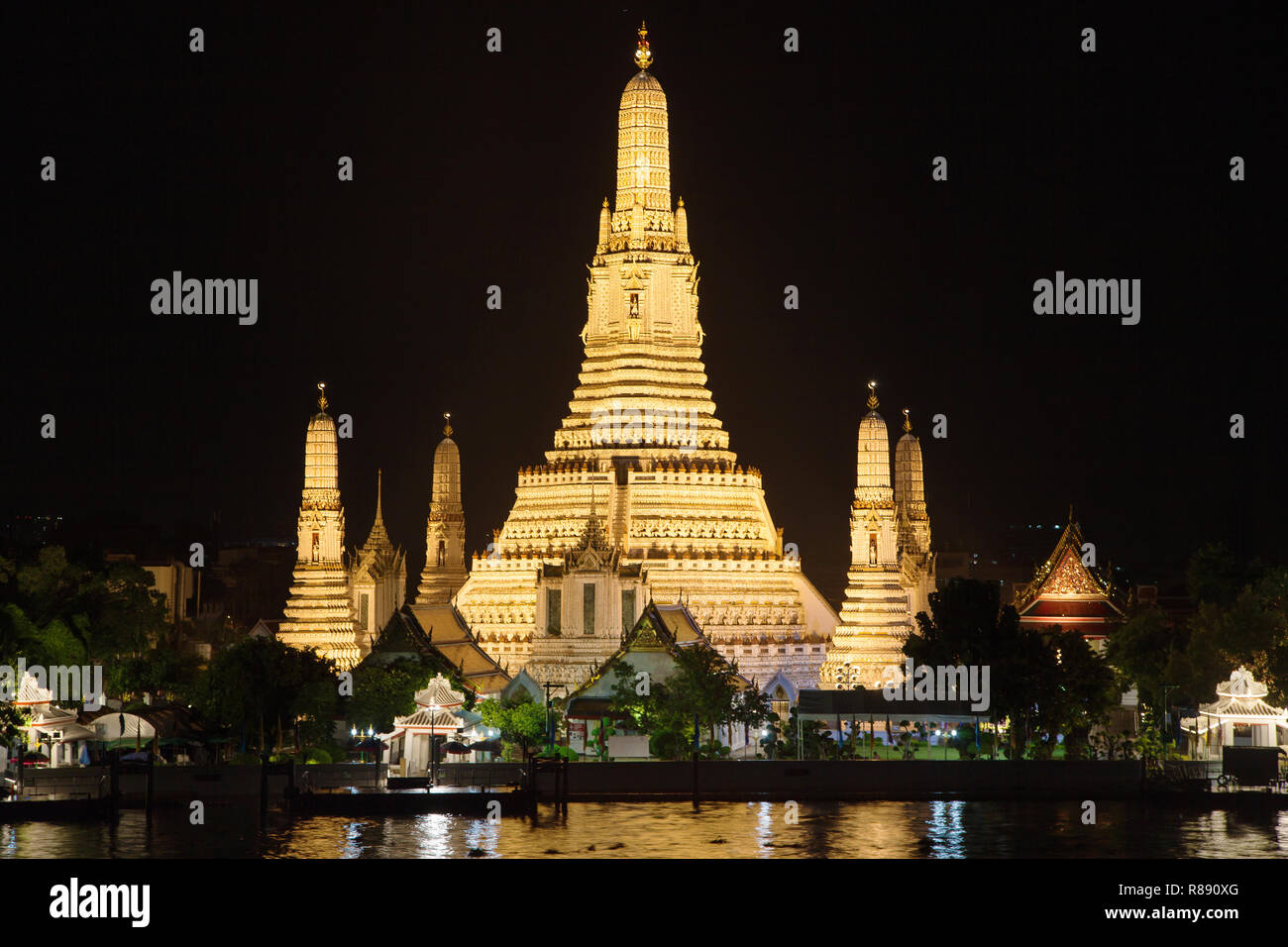 Wat Arun illuminated at night, Bangkok, Thailand. Stock Photo