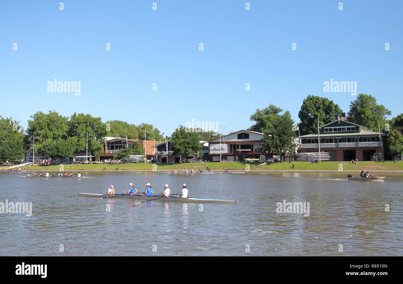 People train for canoeing in Yarra river Melbourne Australia Stock