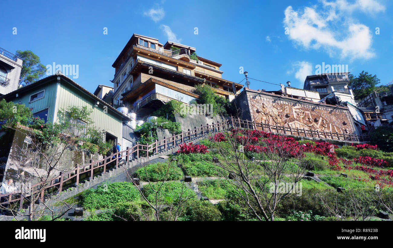 Jiufen,Taiwan -Dec.1 , 2018 - Jiufen Village backside of old street. Was once a gold mining villiage in Taiwan now a tourist shopping and eating desti Stock Photo